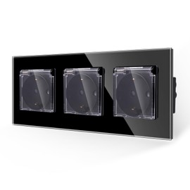 JIMEIDA Socket in Black 16 Amp Glass Sockets with Waterproof Lid 228 x 86 mm, 250 V, 1 Compartment