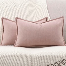 Madizz Textured Chenille Cushion Covers Set of 2 Super Soft Decorative Throw Pillow Covers Boho Pillowcases Modern Home Decor for Sofa Bedroom 12x20 inch, 30x50 cm, Pink