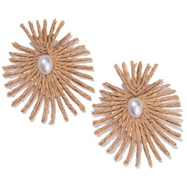 Burst Statement Earrings Raffia Pearl Earrings Gold Heart Boho Dangle Earrings Trendy Summer Jewelry for Women(Wheat)