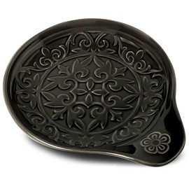 Howise Farmhouse Ceramic Spoon Rests Holder for Kitchen Counter Stove Top (Black-A4)