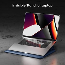 INVZI MacBook Sleeve, Vegan Leather Bag Compatible with 15”/16" MacBook Pro M3/M2/M1/Max 2024-2019, Compact Design with Invisible Stand (Blue)