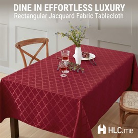 HLC.ME Modena Fabric Tablecloth, Jacquard Fabric Table Cloth for Rectangle Table, Advanced Water Resistance, Fade, and Wrinkle Resistant Table Cloth, Geometric Lattice Pattern - Burgundy Red, 60x104