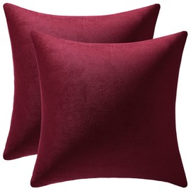 DEZENE Throw Pillow Covers 16x16 Burgundy: 2 Pack Cozy Soft Velvet Square Decorative Pillow Cases for Farmhouse Home Decor