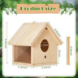 Sintuff 2 Pcs Wooden Bird Houses for Outside Transparent Hanging Outdoor Bird House Decorative with Lanyard Pole Lock for Bluebird Finch Parrot Cardinals Hummingbird Outdoor Garden Viewing