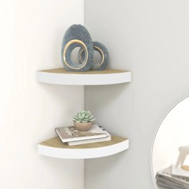2pcs Wall & Display Corner Shelves 13.7"x13.7"x1.4" Oak and White MDF 1pcs Eachcolor: White Color