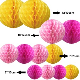 Time to Sparkle 12 Pack Tissue Paper Honeycomb Balls, Poms Birthday Baby Shower Wedding Decorations (Yellow&Pink)