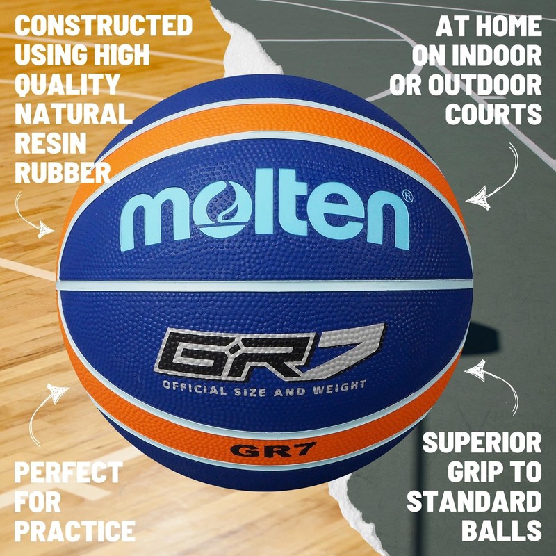 Molten GR Basketball, Indoor/Outdoor, Premium Rubber, Size 7, Impact Colour