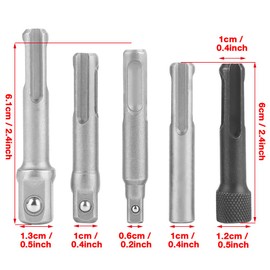 3PC SDS Plus Steel Socket Bit Set 1/4" Hex Shank to 1/4" 3/8" 1/2" Square Impact +2PC SDS Socket Hex Extension Drive Sockets