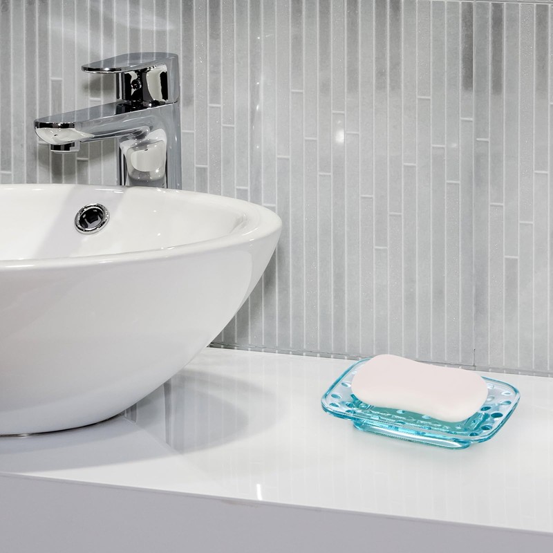 BIMUYI Soap Dish Holder, Glass Soap Tray, Decorative Soap Dish,