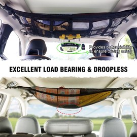 Ceiling Storage Net,RETROSOHOO Upgraded Car Ceiling Cargo Net Pocket,27.5 inches × 19.7 inches,Strengthen Load-Bearing Adjustable Double-Layer Mesh Car Roof Organizer for SUV Long Trip Camping