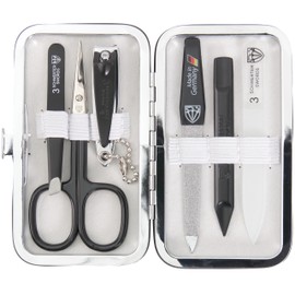 DREI SCHWERTER - Germany 6-Piece Manicure Set 'Catania' | Manicure Nail Set Artificial Leather Case White Contents: Cuticle Scissors, Nail Clippers, Tweezers, Nail Double Instrument, Sapphire Nail