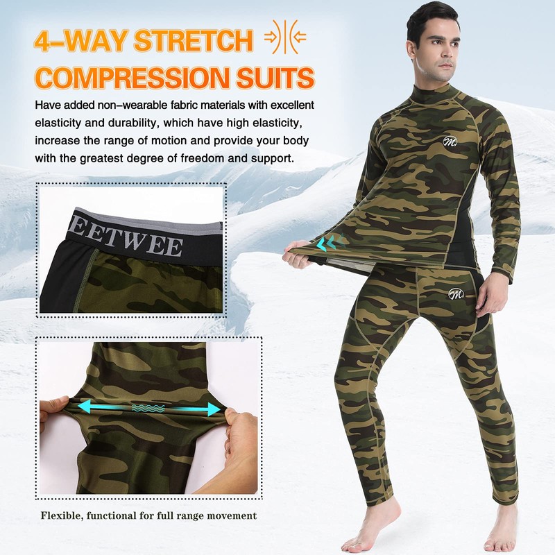 MEETWEE Men's Thermal Underwear Set, Winter Ski Gear Fleece Lined
