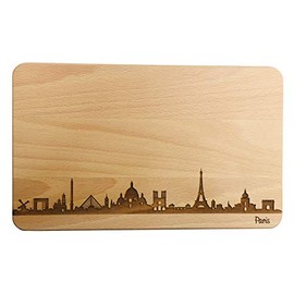 Paris Skyline Bread Board | Beech Breakfast Board | Wooden Chopping Board | Gift with Engraving | Breakfast Board | France (Board L (26 x 16 x 1.5 cm), without Personal Engraving)