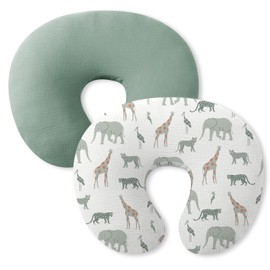 Little Grape Land Muslin Nursing Pillow Cover, 2 Pack Breast Feeding Pillow Cover Fit Standard Nursing Pillows, Soft Removable Covers Slipcovers for Breastfeeding Pillows for Baby (Safari)