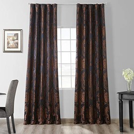 HPD Half Price Drapes JQCH-201302-120 Designer Damask Curtain (1 Panel), 50 X 120, Black & Cognac