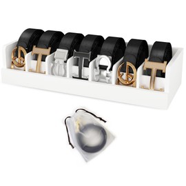 Dexgva Belt Organizer for Drawer - Bamboo Belt Storage Organizer | Belt Rack for Closet Wall Mount Men Women Tie Sock Bra Scarf Ribbon(White, 7 Grids)