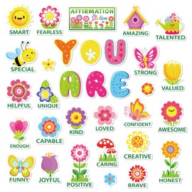 JarThenaAMCS 32Pcs Spring Affirmation Station Bulletin Board Set Motivational Posters Colorful Flower Growth Mindset Cutouts for School Classroom Wall Chalkboard Decor