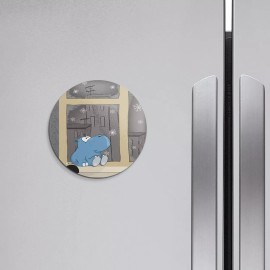 Unbranded Sad Hippo At A Window Animal | 4'' X 4'' Round Decorative Magnet