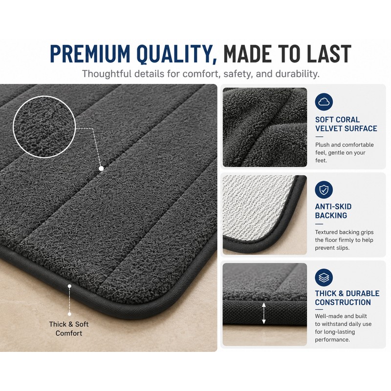 2 Pack Coffee Color Cotton Bathroom Floor Mat Soft Absorbent