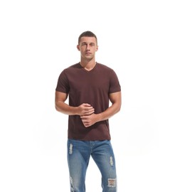 VEIISAR Premium V Neck T Shirts for Men - Modern Fitted Tees Vneck Undershirts V8 Brown L