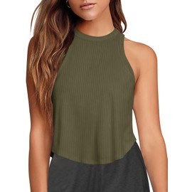 Womens Cropped Tank Tops Sleeveless Going Out Tops Summer Workout Athletic Shirts Racerback Yoga Crop Tops Muscle Tanks(Army Green Small)