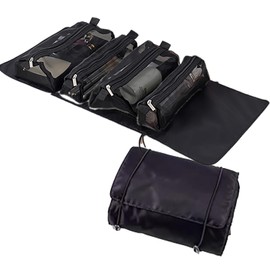Travel Bag with Pouch, 4 Blocking, Large Capacity Carrying Bag with Large Compartments, Foldable, Nylon Storage Bag, Toiletries, Waterproof, Cosmetics Pouch, Convenient Storage, Cosmetics Storage Bag,