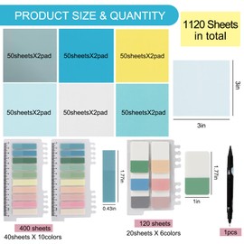 Vuzvuv 1120 Sheets Transparent Sticky Notes with Pen,3x3 Inch Bulk Translucent Sticky Notes Set for Bible Tabs, Book Tabs, Office School Supplies(Blue Yellow)