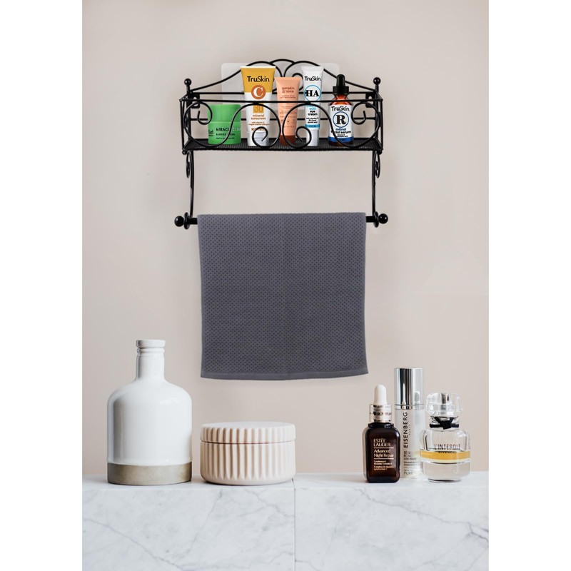 Adhesive Paper Towel Holder with Shelf, Wall Mount, 12in Black