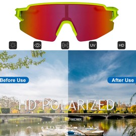 Rock Bros Polarized Sunglasses, Sports Sunglasses, UV400, UV Protection, Ultra Lightweight, Polarized Lens, Reduces Glare, Includes Storage Pouch, Unisex, Bicycle Sunglasses, Myopia, Fishing, Running, Baseball, Climbing, Women's, Men's, yellow