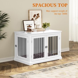 PUPETPO Furniture Style Dog Crate with Cushion, Dog Kennel Medium, Pet Crates, Dog Cage for Small and Medium Dogs, Decorative Dog Kennel with Flip-top Plate, Chew-Proof Metal Bars, White