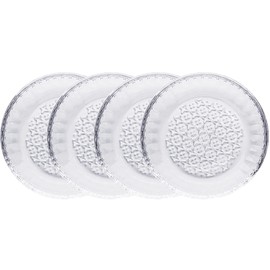 JHNIF 4pcs Glass Snack Plate, 5-Inch Dessert Plate, Appetizer Plate, Flower Embossed