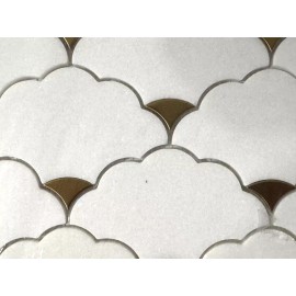 Rubymont S66 White/Gold Marble Wave Mosaic Tile Kitchen Bathroom Polished, 7 sheets