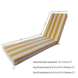 Lounge Chair Cushions Set of 2 for Outdoor Furniture 74x21x2.7 inch Premium Outdoor Chaise Lounge Cushions (Yellow+White Stripes)