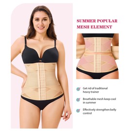 LODAY Waist Trainer for Women Corset Shapewear Tummy Control Body Shaper Cross Mesh Waist Cincher Postpartum Girdle(Beige Segmented Band,Medium)