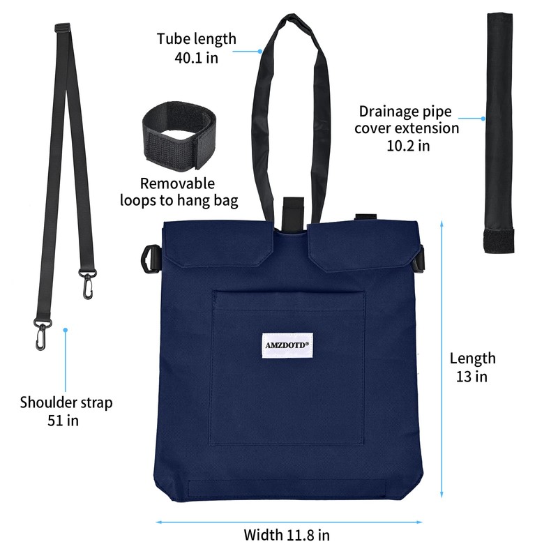Urine Drainage Bag Holder with Catheter Pipe Cover, Adjustable Strap,