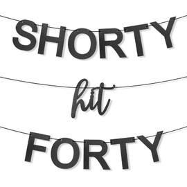 Shorty Hit Forty Birthday Banner, Pre-Threaded Black Glitter 40 Birthday Banner, Funny Party Decoration for Women & Men