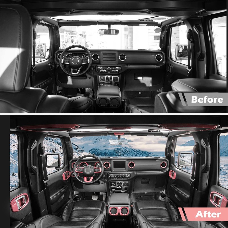 Jeliker for Wrangler JL Interior Trim Kit Pink Dashboard for