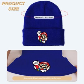 PADIEOE Mario Beanies Hat Knitted Hat for Children Mario Hat Soft Winter Daily Fisherman Beanie Knitted Cap Gifts for Kid Boys Girls (Raise Hand Blue)