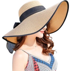 AQOKKA Big Straw Beach Hats for Women Men Wide Brim Summer Hat Foldable Roll up Floppy Sun Hat for Women Outdoor UPF 50+