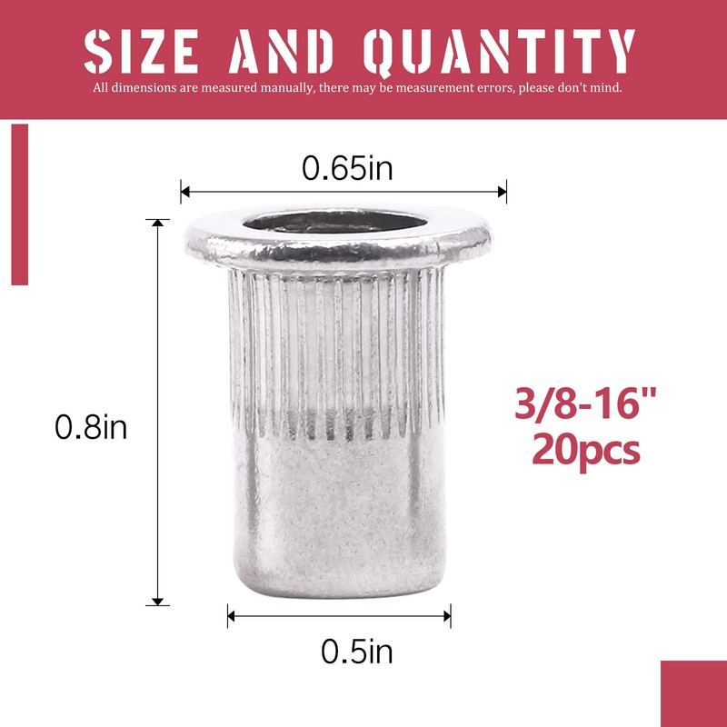 Hilitchi SAE Stainless Steel Rivet Nuts Threaded Insert Rivnuts (3/8-16“(20PCS))
