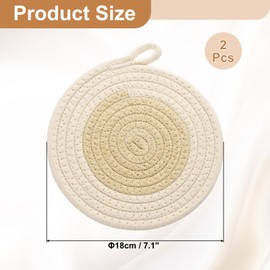 sourcing map 2Pcs Round Braided Placemats, 7.1" Woven Placemats Kitchen Table Place Mats with Hook for Farmhouse Decor, Kitchen Countertops, Table, Home Decor (Beige)