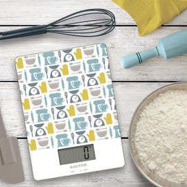 Salter 1102 GNBLDR Digitale Glas Küchenwaage, Küche Digital bis zu 0,1 g Genauigkeit, Schlankes hygienisch Design, Null-/Tara-Funktion, misst Flüssigkeiten, einfache Reinigung, 5kg, LCD-Anzeige, weiß