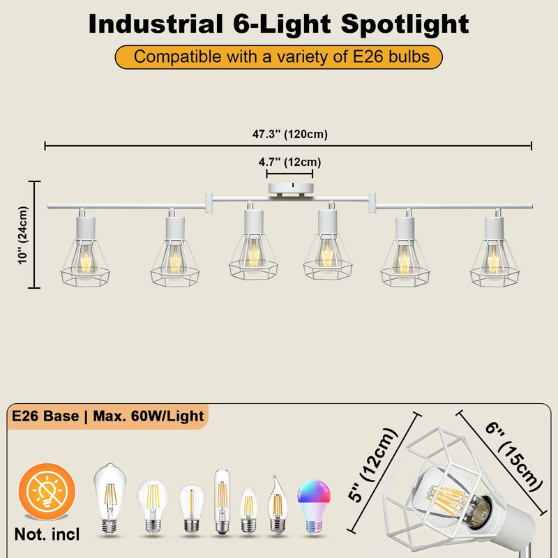 HiBay 6-Light Track Lighting, Directional Ceiling Track Light Fixture, White