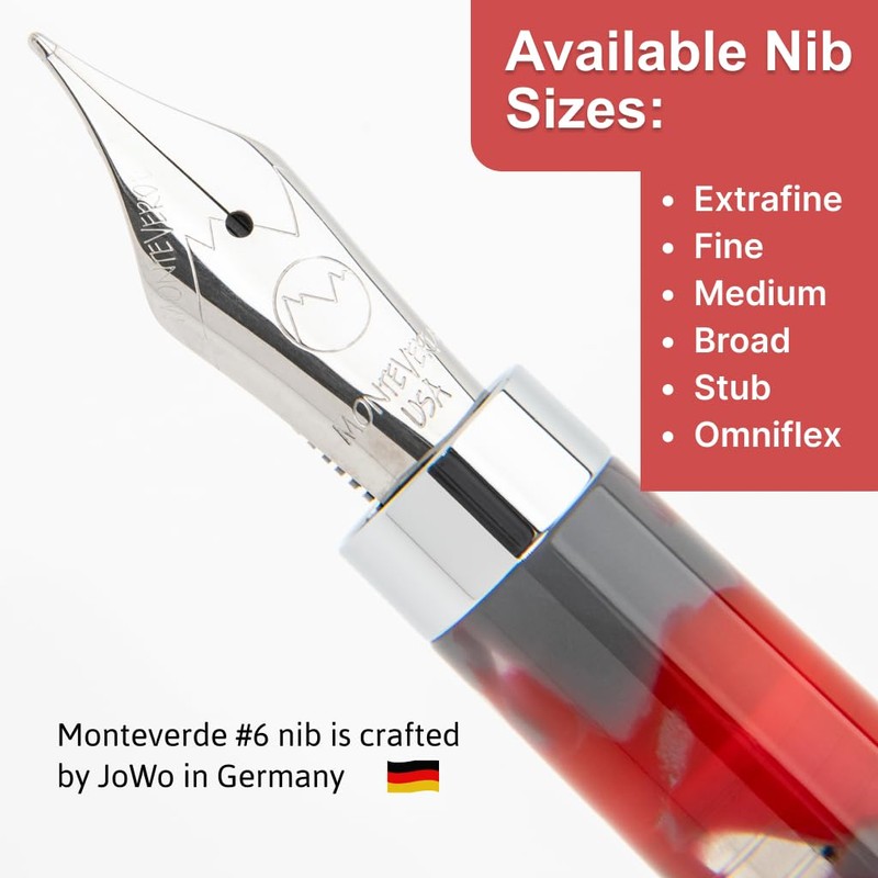 Monteverde USA Ruby Mountain Fountain Pen, Medium JoWo Nib, Red
