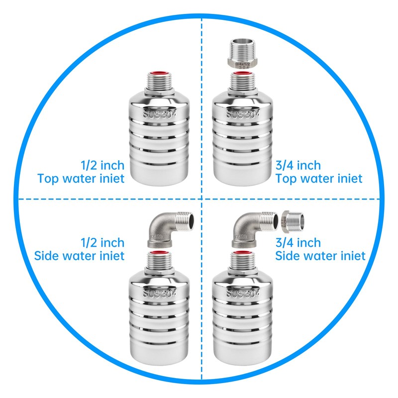 4 Pack Water Float Valve,304 Stainless Steel Automatic Water Float