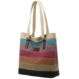 SNUG STAR Women's Handbag, Canvas Bag, Women's Bag, Multi-Colour Striped Shoulder Bag, Women's Large School Bag, Canvas Shopper Bag, Mother's Day Gift, Hobo Bag, K Stylen