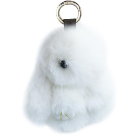 Unpafcxddyig Bunny Keychain Mini Cute artificial Rabbit fur Keychain Car Handbag Keyring 3.9in for Women,white