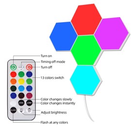 Tehoi - Luz LED hexagonal, 9 piezas de luces LED hexagonales RGB para recámara, luces de juego, decoración de pared, alimentación USB (color variable)