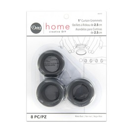 Dritz Curtain Grommets, 1" (25 mm) Inner Diameter, Heavy-Duty Plastic, Black Color, Snap-On Design, Tool-Free Installation, 8-Pack