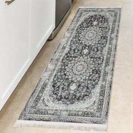 Machine Washable Wrinkle Free Oriental Design Cotton 2x5 Traditional Flatweave Runner Rug for Hallway, Entryway, Kitchen, Living Room, Bedroom, Bathroom, 20" x 59", Brown